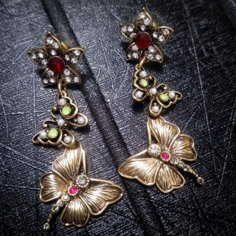 Boho Butterfly and Flower Dangle Earrings